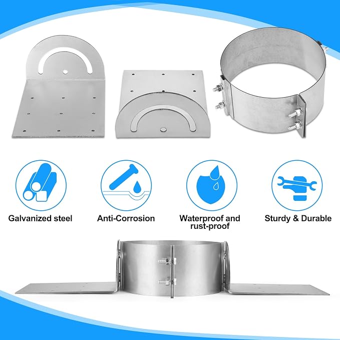 Hicarer 8 Inch Chimney Roof Support Bracket Adjustable Galvanized Kit | Stove - Image 3