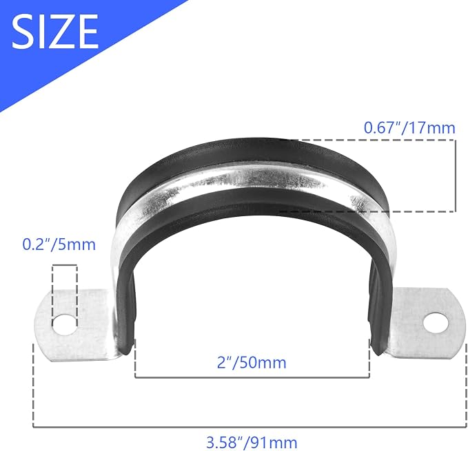 2 Inch Reinforced Rigid Pipe Strap, 2 Holes U Bracket Cable Clamp Hanger - Image 2