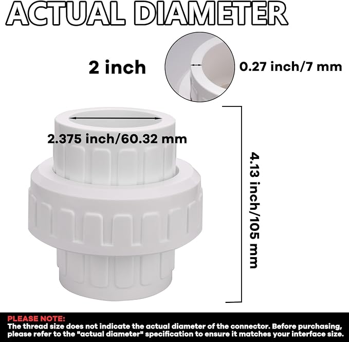 2" PVC Union Coupling Pipe Fitting PVC Adapter Schedule 40, EPDM O-Ring - Image 3