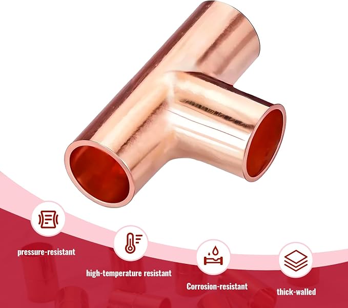 5/16" Copper Tee, Copper Three-Way Fitting Welding Joint, Sweat Solder - Image 3