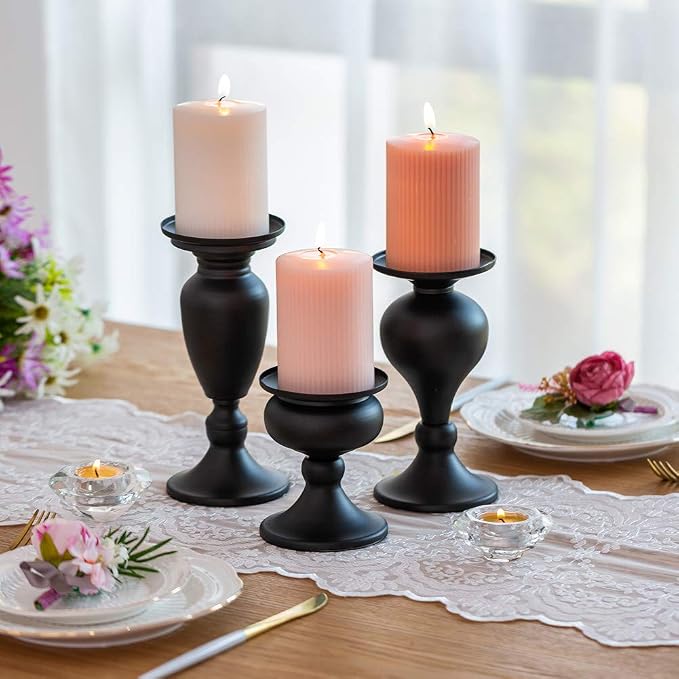 Sziqiqi Pillar Candle Holders Set of 3 Black - Image 2