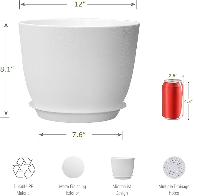UOUZ 12inch Large Plant Pot, Modern Plastic Planter - Image 2