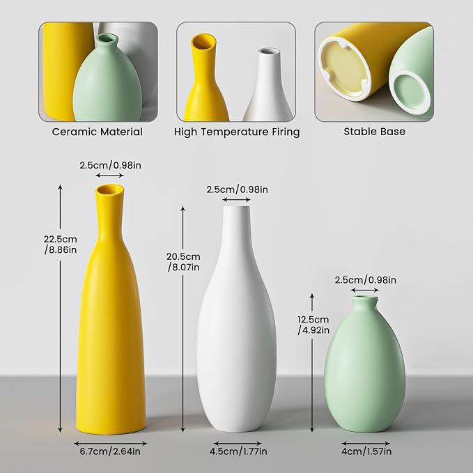 Ceramic Flower Vase Set, Modern Farmhouse Decorative Vases - Image 3