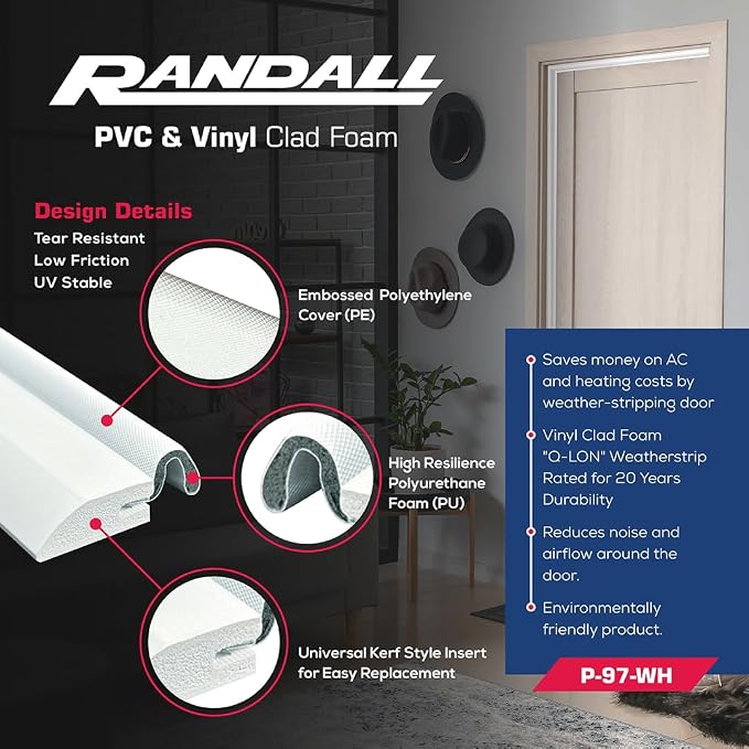 Door Weatherstripping Set with PVC Carrier and Foam Gasket in White | Door - Image 3
