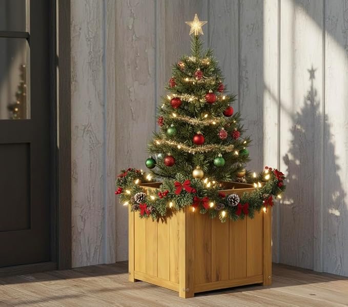 Set of 2 Acacia Wood Flower Planters - Image 3