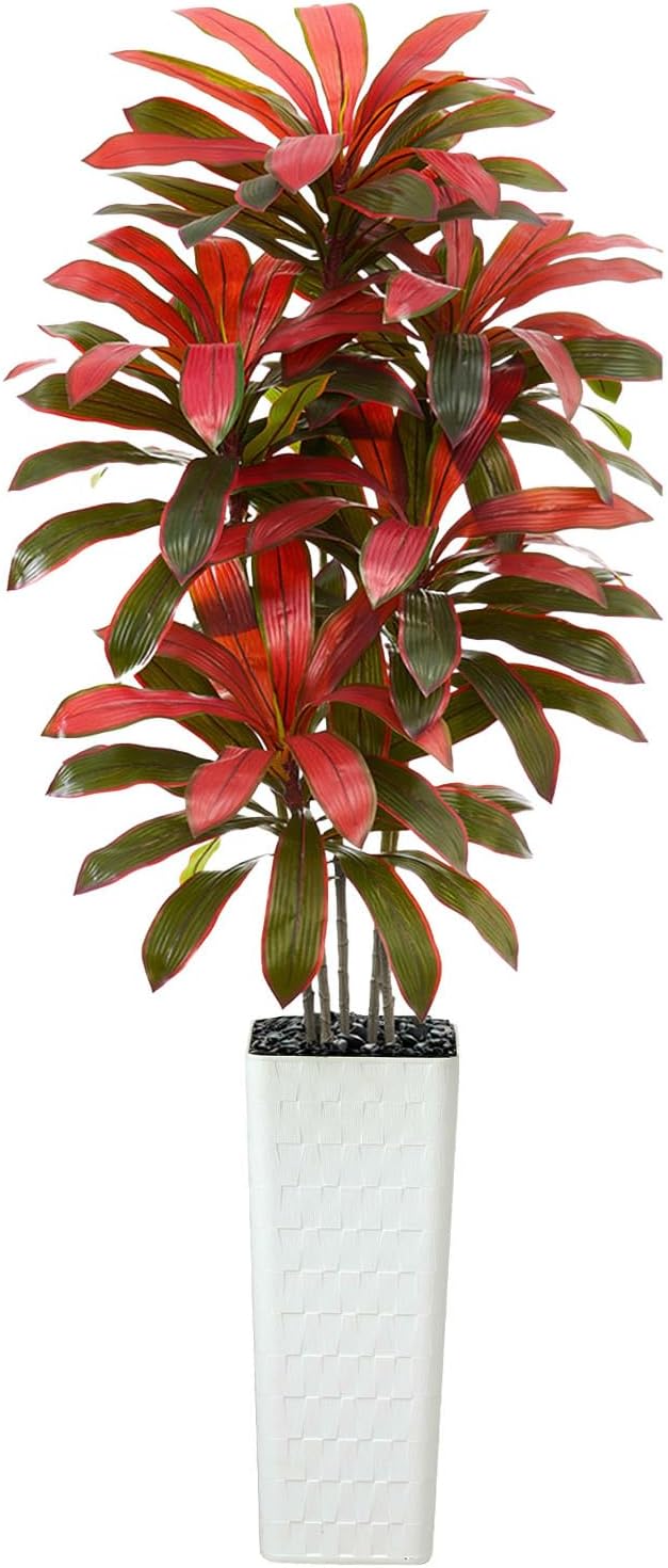 Artificial Dracaena Tree: 7FT Fake Plants Silk Faux Trees（White Pot） | by TNGGNT