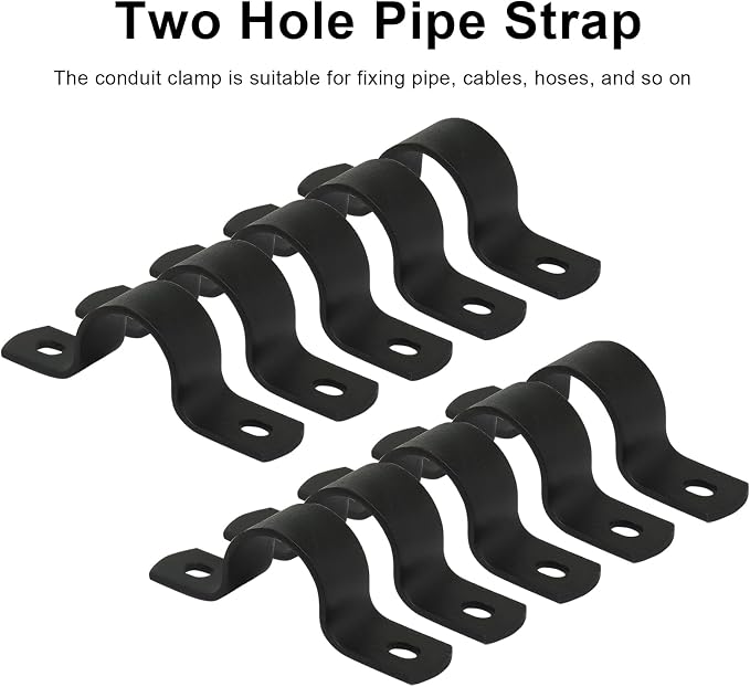 Piutouyar 12 Pcs DN20 Black Pipe Strap, 3/4 Inch Two Hole Strap U Bracket | - Image 3