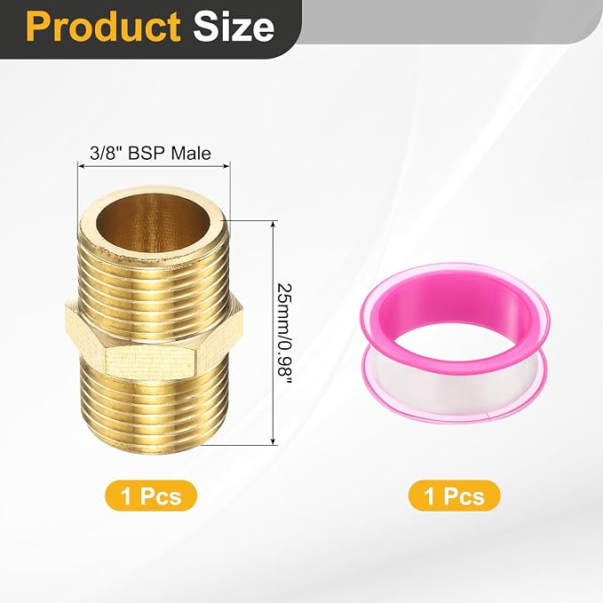PATIKIL Brass Pipe Fitting, 3/8" BSP Male x 3/8" BSP Male Thread Connector - Image 2