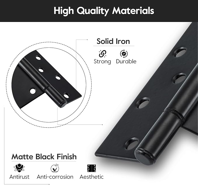 HOME MASTER HARDWARE 10" Heavy Duty Gate Hinges, 6 Pack T Strap Hinges | Steel - Image 3