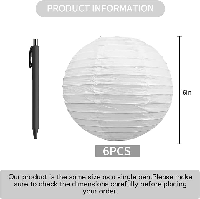 BEISHIDA 6 Inch White Paper Lanterns 6 Packs Hanging Round Chinese Lantern | - Image 2