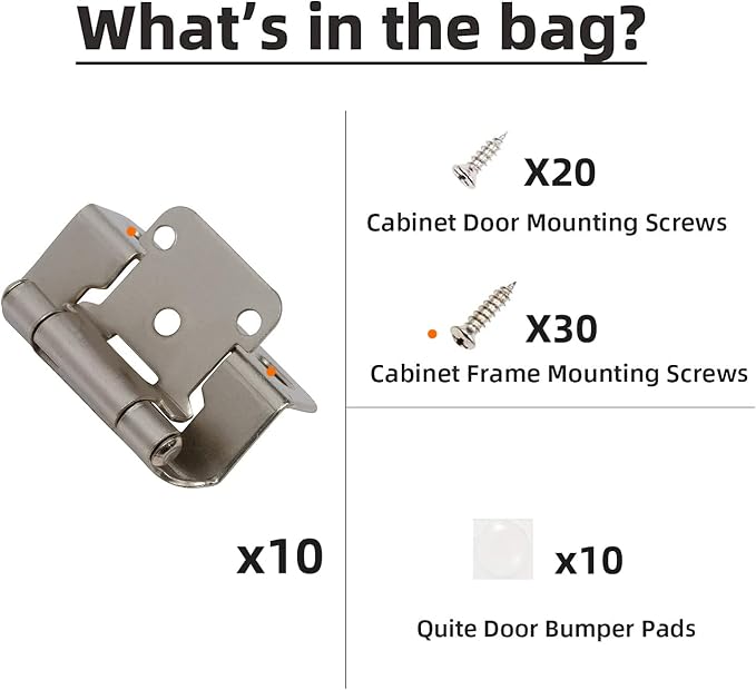 20 Pack 1/2" Overlay Brushed Nickel Cabinet Hinges - Image 5