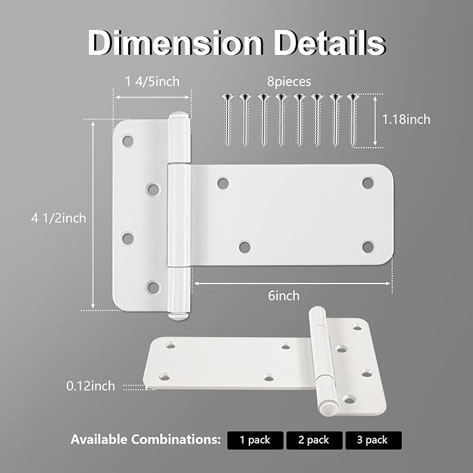 4 Pack 6" Door Hinges, 280 Lbs Capacity Heavy Duty Gate Hinges | Matte white - Image 2