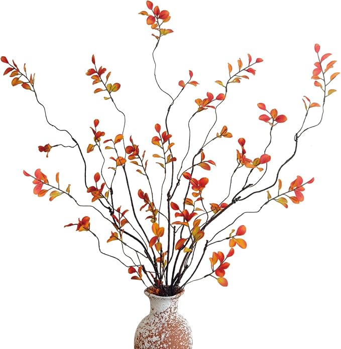 4 Pcs Fall Stems Artificial Ficus Branches, 47.2 Inch Faux Eucalyptus Stems by Cherica