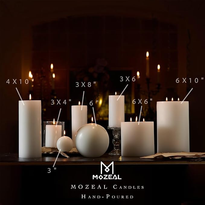 MOZEAL 3" x 8" Hand-Poured Unscented Large Candle, Smokeless Rustic Pillar - Image 3