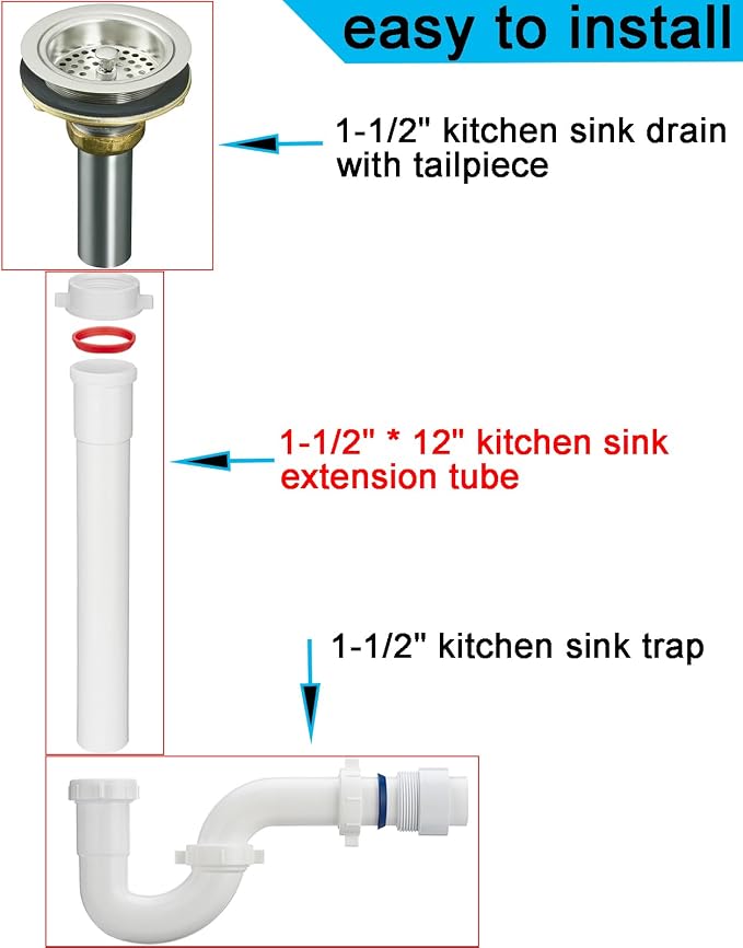 Yariwiz White Sink Drain Extension Thread Pipe1 1/2 Inch x 12 inch Length - Image 2