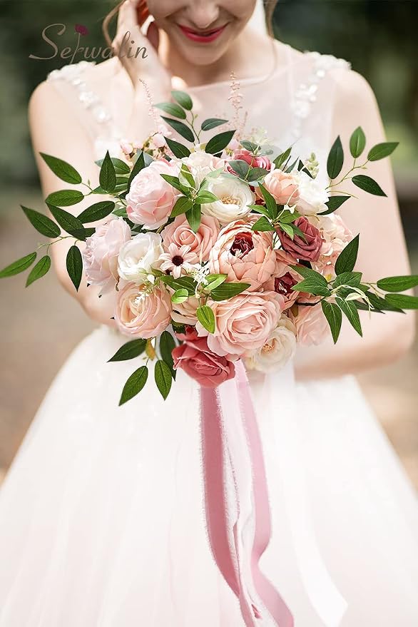 Serwalin 2PCS Artificial Flowers Pink Peonies Silk Flowers - Image 2