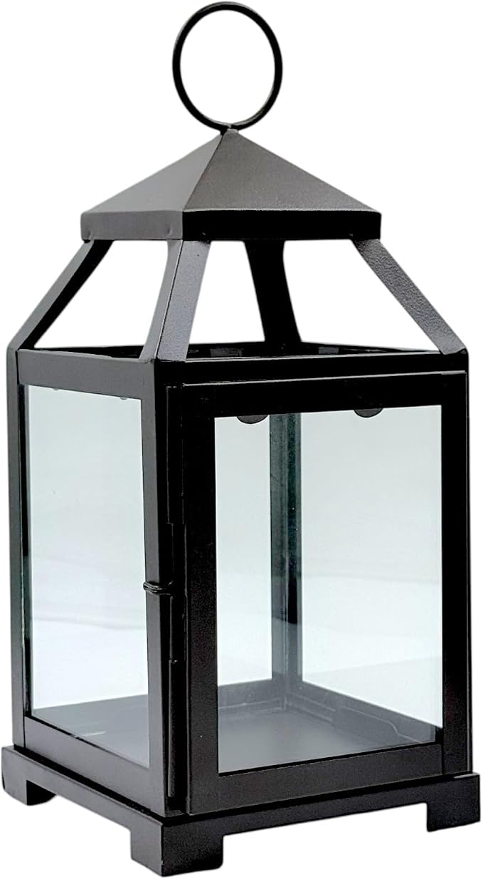 Hosley 12 Inch High Clear Glass and Iron Classic Style Lantern Ideal Gift by HOSLEY