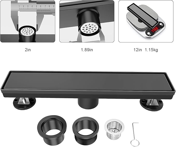 EXF Linear Shower Drain 12 Inch Matte Black - Image 6