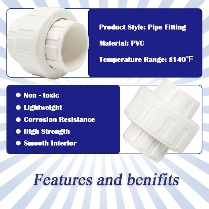 4PCS 1 Inch Slip PVC Union Coupling Pipe Fittings Socket to Socket 1" PVC Union - Image 3