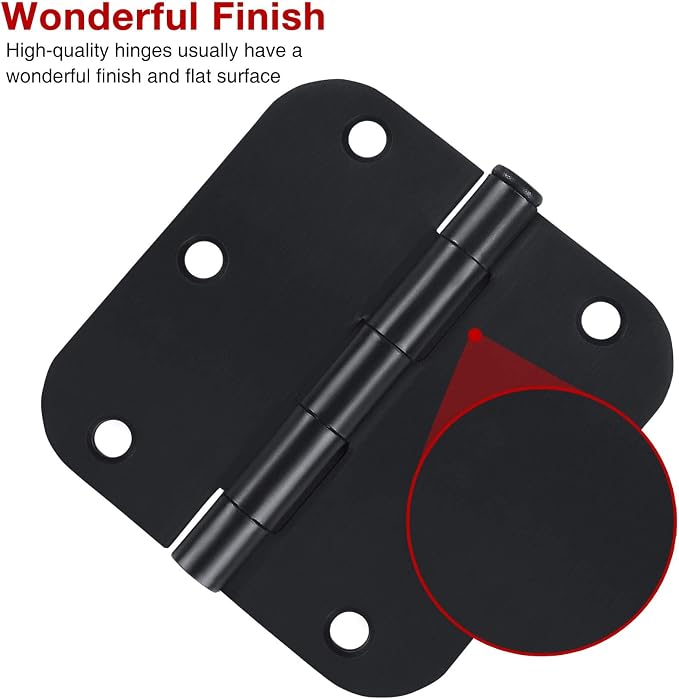 TDCHINGES 3 1/2" Matte Black Door Hinges 3.5" Rounded Flat 5/8" 30 Pack | - Image 3