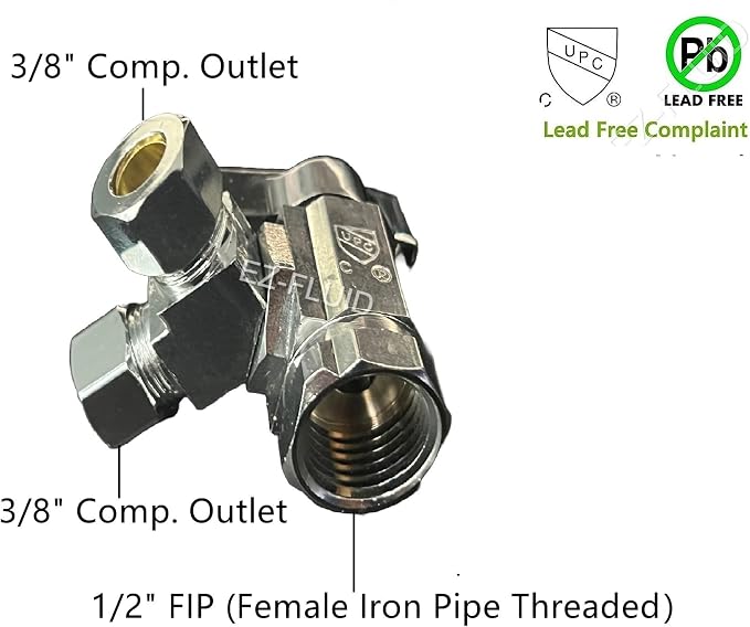 EZ-Fluid 1/2" FIP Female Iron Pipe Threaded X 3/8"Comp X 3/8"Comp Dual Outlets - Image 3