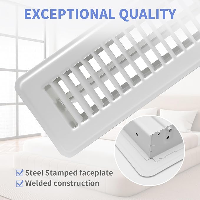 Howeall 2" x 10" 2 Pack Floor Vents Floor Registers, Heavy Duty Metal Heat Air - Image 2