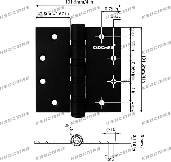 4" Matte Black Ball Bearing Stainless Door Hinges, 3 Pack | Heavy duty 101.6mm - Image 2