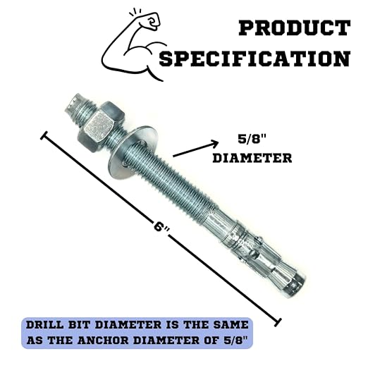 MIGHTY FASTENERS Zinc-Plated Steel Wedge Anchors, 5/8" X 6" - Image 4