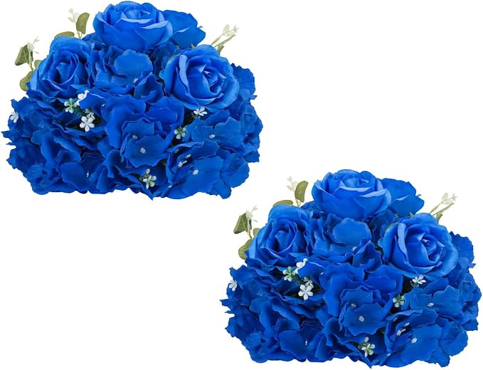 BLOSMON Artificial Flower Balls Centerpieces: 2 Pcs 11.8" Royal Blue Rose by Blosmon