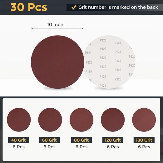 HARFINGTON 30Pcs 10Inch Sanding Disc Hook & Loop Sandpaper Aluminum Oxide | - Image 2