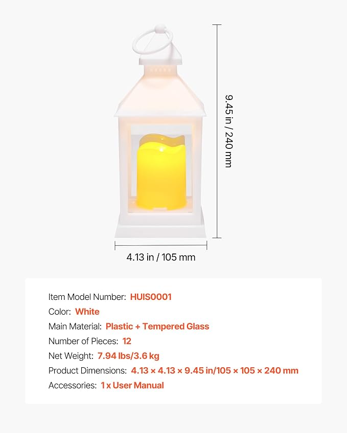 VEVOR 12 Pcs Decorative Candle Lantern, LED Electric Flameless Candle, Plastic - Image 7