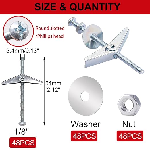 192Pcs 1/8 Inch Toggle Bolts, Heavy Duty Drywall Anchors and Screws Kit - Image 2