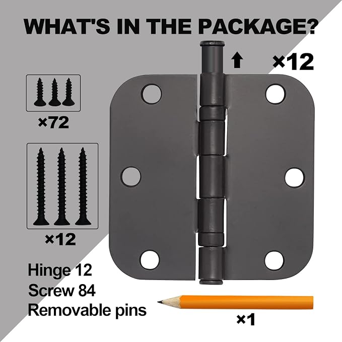 Vervida® Matte Black Door Hinges 3.5in 12 Pack Interior 5/8 Radius | Rustproof - Image 4