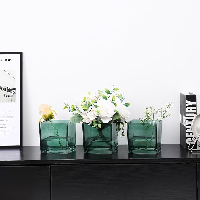 Square Glass Vases Set of 6, Small Vase - Image 3