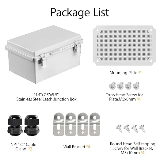 Electrical Box, IP67 Waterproof Hinged Cover Stainless Steel Latch Junction Box - Image 9