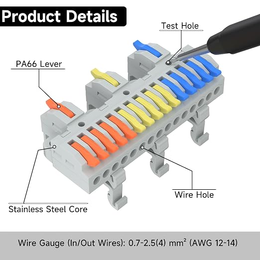 2Pcs Lever Wire Connectors, 3 in 15 Out, 0.75-2.5 mm², | Quick Wiring DIN - Image 5