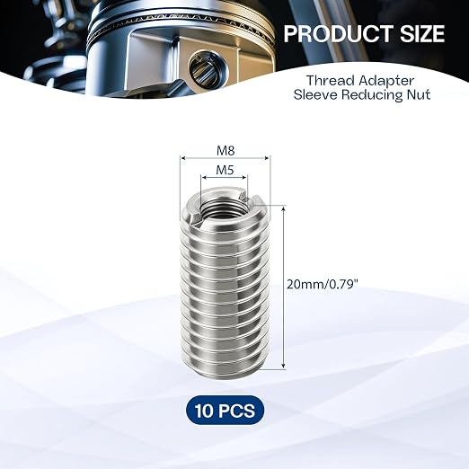 10Pcs Thread Adapter Sleeve Reducing Nut, M8 M to M5 F, 20mm Length | M8 x 1.25 - Image 2