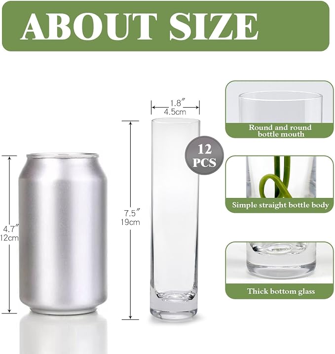 Glass Cylinder Bud Vases for Centerpieces, Handmade Slim Flower Vases Wedding - Image 3