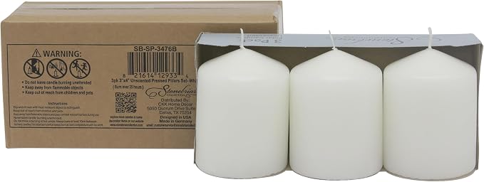 Stonebriar 3 Pack Tall 3 x 4 Inch 35 Hour Long Burning Unscented White Wax - Image 4