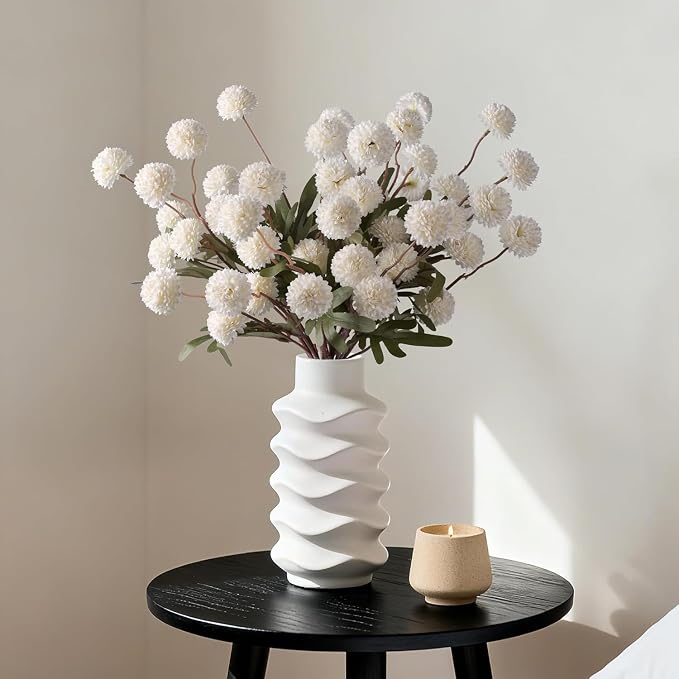 Fake Kiku Flowers, Faux Silk Pompon Mums Artificial Flowers, Chrysanthemum - Image 3