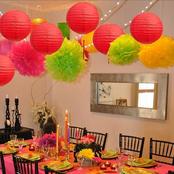 BEISHIDA 8 Inch Red Paper Lanterns 6 Packs Hanging Round Chinese Lantern | - Image 4