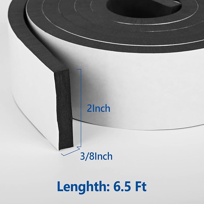 Kikerike Self Adhesive Foam Tape Weatherstrip 2In x 3/8In x 6.5Ft High Density - Image 2