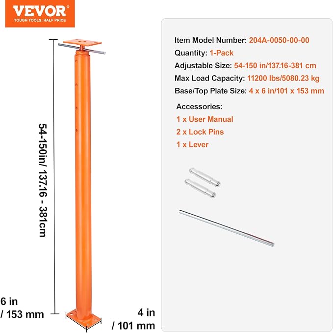 VEVOR House Floor Jack, Temporary Support, Steel Adjustable Telescoping Post - Image 7