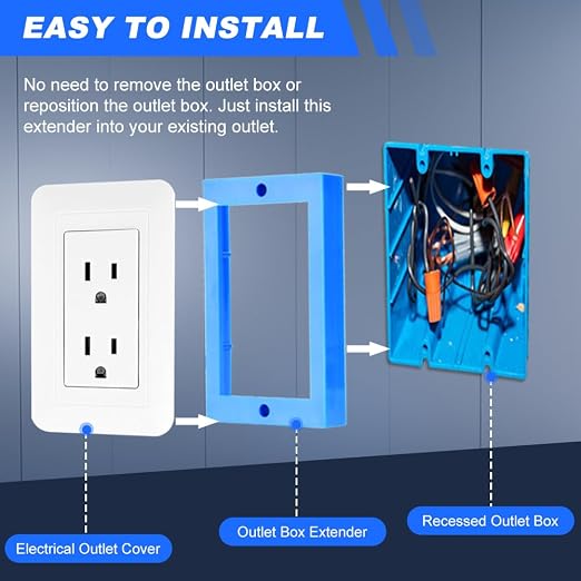 3Pcs 1/2" Single Gang Outlet Box Extenders, Electrical Box Extender Receptacle - Image 4