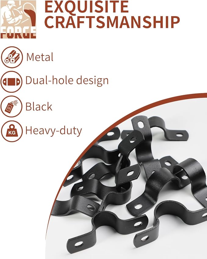 Black U-Clamps 1 INCH Metal Pipe Clamps 2-Hole U-Brackets Suitable - Image 2