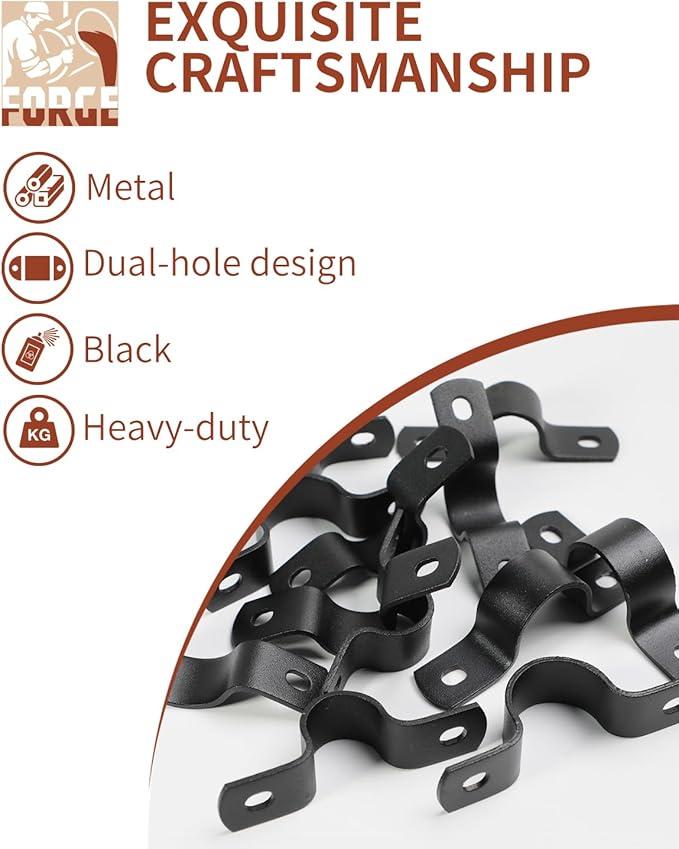 Black U-Clamps 3/4 INCH Metal Pipe Clamps 2-Hole U-Brackets Suitable - Image 2