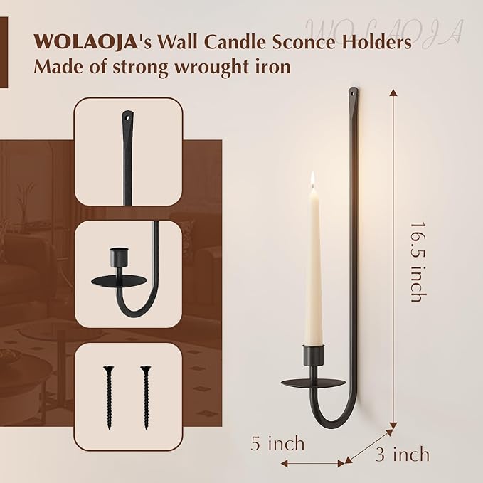 Metal Wall Candle Sconce Holder Set of 2 Wall Mount Candle Holder Pillar Holder - Image 4