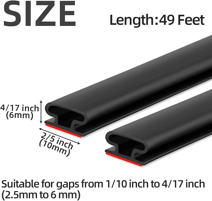 ESUFEIR 49Feet Door Weather Stripping Seal Strip, Self-Adhesive Rubber - Image 2