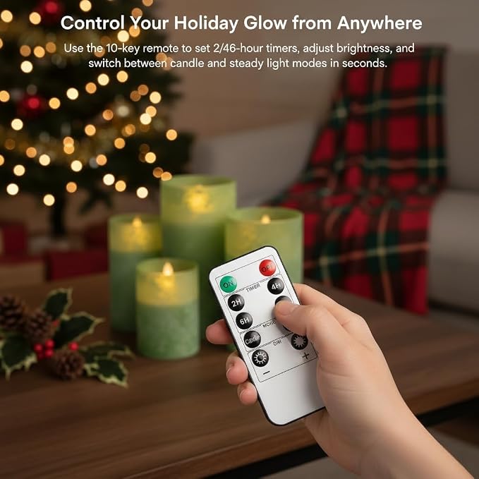 ANGELLOONG Green Pillar Candles Battery Operated - Image 3