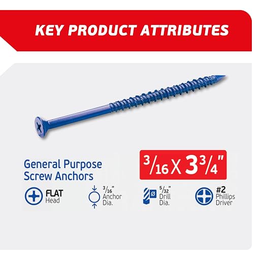 3/16 x 3-3/4" Countersunk Phillips Flat Head Blue Concrete Screw Anchors - Image 2